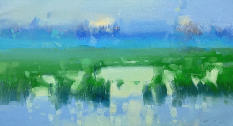 Summer Lake, Original oil Painting, Handmade artwork, One of a Kind                  